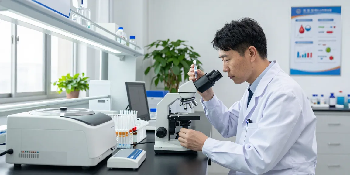 Scientist examining BPC peptides in a modern lab environment, showcasing analysis and research.