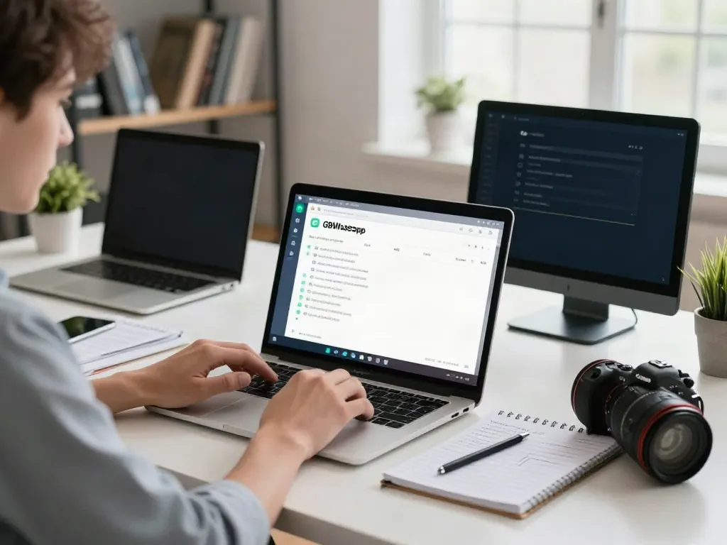 Professional using GBApps in a modern workspace with laptop and smartphone.