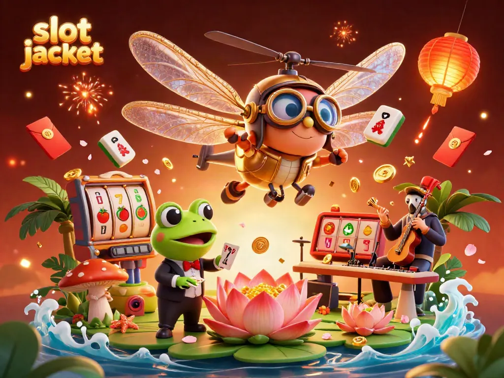 Experience the thrill of slot jackpot excitement with lively characters amidst vibrant casino elements.